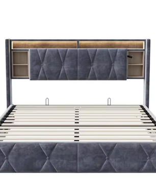 Gestoffeerd Tweepersoonsbed met LED en USB – Opbergbed met Hoofdeinde
