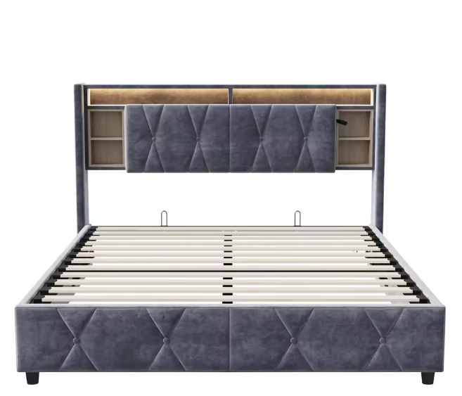 Gestoffeerd Tweepersoonsbed met LED en USB – Opbergbed met Hoofdeinde