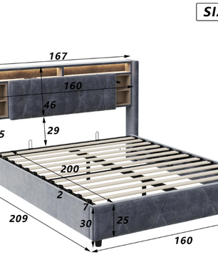 Gestoffeerd Tweepersoonsbed met LED en USB – Opbergbed met Hoofdeinde