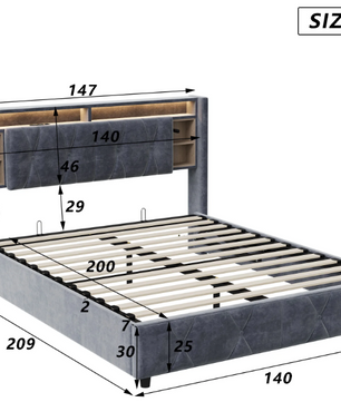 Gestoffeerd Tweepersoonsbed met LED en USB – Opbergbed met Hoofdeinde