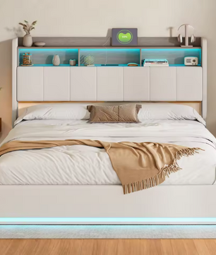 Gestoffeerd Hydraulisch Tweepersoonsbed met LED en Opbergruimte – 140/160 × 200 cm