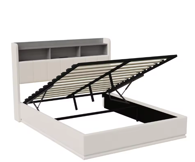 Gestoffeerd Hydraulisch Tweepersoonsbed met LED en Opbergruimte – 140/160 × 200 cm
