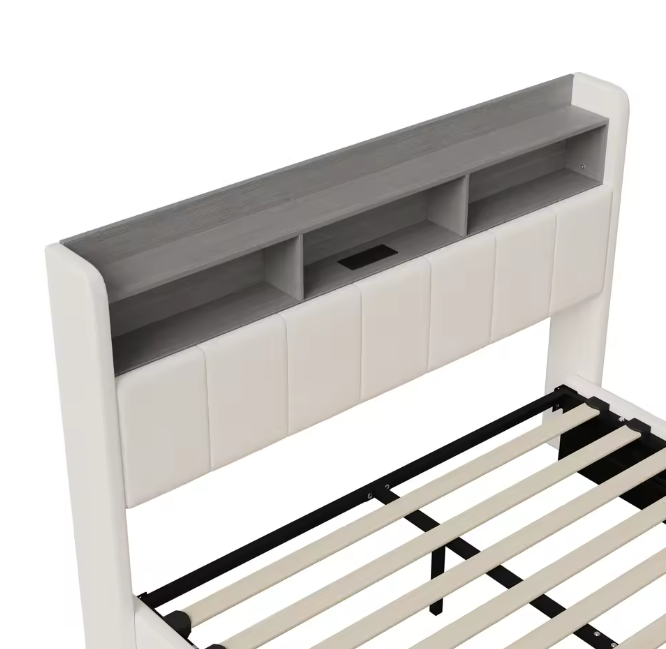Gestoffeerd Hydraulisch Tweepersoonsbed met LED en Opbergruimte – 140/160 × 200 cm