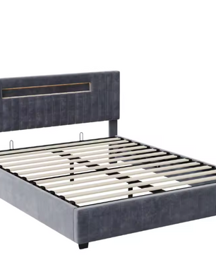 Gestoffeerd Hydraulisch Tweepersoonsbed met LED en Opbergruimte – 140/160 × 200 cm