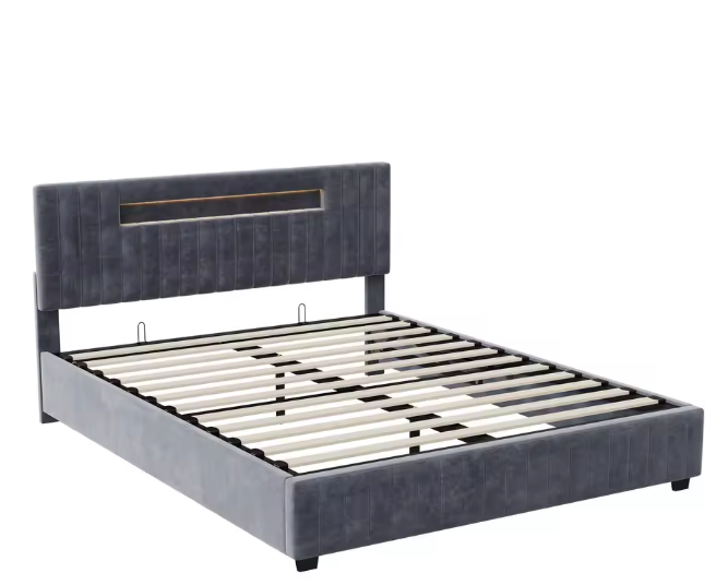 Gestoffeerd Hydraulisch Tweepersoonsbed met LED en Opbergruimte – 140/160 × 200 cm