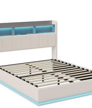 Gestoffeerd Hydraulisch Tweepersoonsbed met LED en Opbergruimte – 140/160 × 200 cm