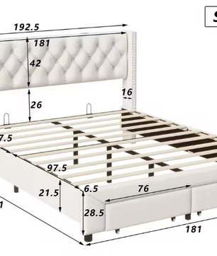 Gestoffeerd Tweepersoonsbed met LED en 2 Opbergladen – Fluwelen Bedframe met Hoofdeinde