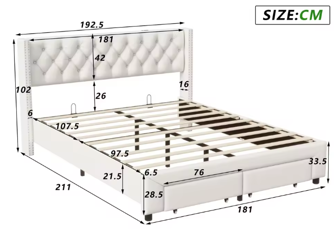 Gestoffeerd Tweepersoonsbed met LED en 2 Opbergladen – Fluwelen Bedframe met Hoofdeinde