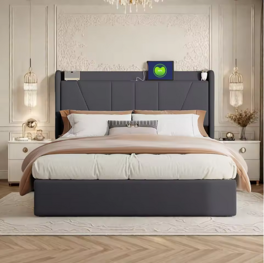 Gestoffeerd Tweepersoonsbed met USB en Hydraulische Opbergruimte – 140/160 × 200 cm