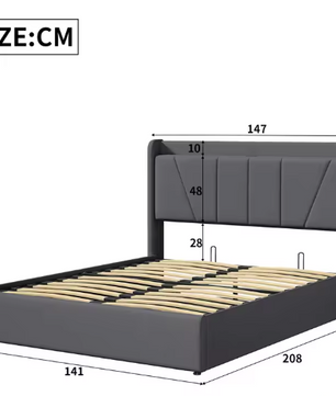 Gestoffeerd Tweepersoonsbed met USB en Hydraulische Opbergruimte – 140/160 × 200 cm