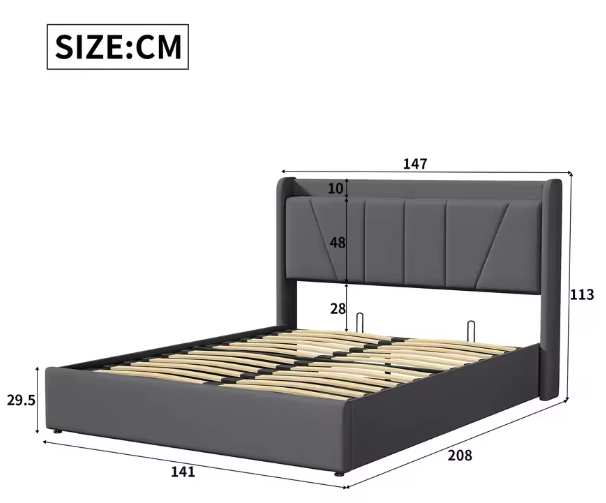 Gestoffeerd Tweepersoonsbed met USB en Hydraulische Opbergruimte – 140/160 × 200 cm