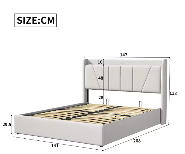 Gestoffeerd Tweepersoonsbed met USB en Hydraulische Opbergruimte – 140/160 × 200 cm