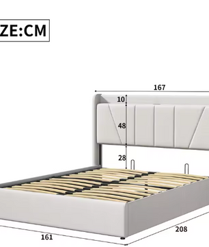 Gestoffeerd Tweepersoonsbed met USB en Hydraulische Opbergruimte – 140/160 × 200 cm