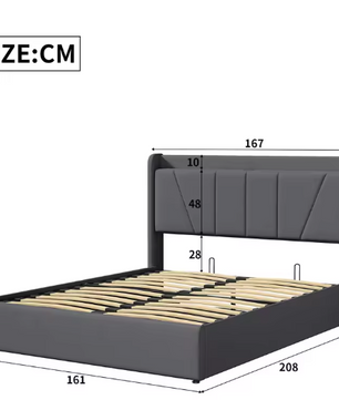 Gestoffeerd Tweepersoonsbed met USB en Hydraulische Opbergruimte – 140/160 × 200 cm