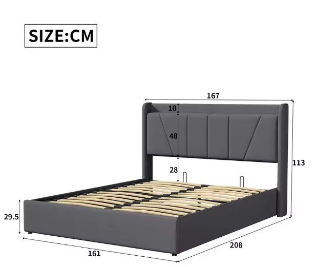 Gestoffeerd Tweepersoonsbed met USB en Hydraulische Opbergruimte – 140/160 × 200 cm
