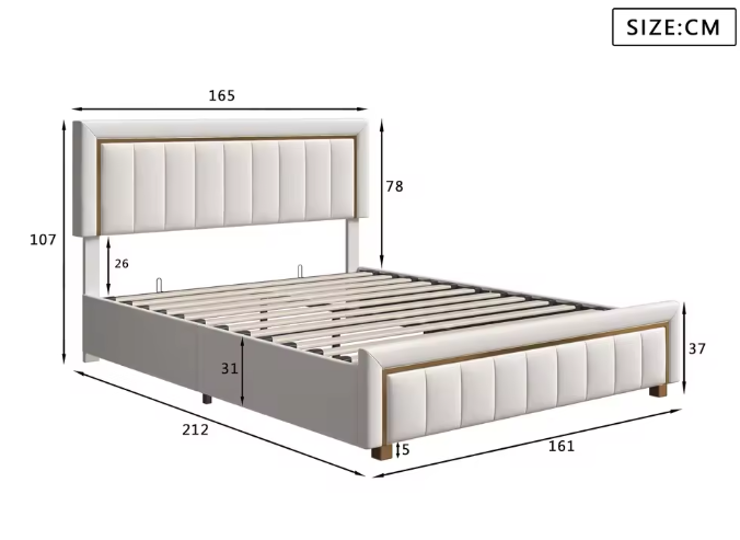 Gewatteerd Tweepersoonsbed met Hydraulische Opbergruimte – Modern Platformbed
