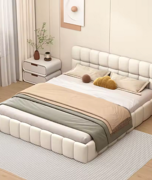 Gestoffeerd Tweepersoonsbed 140x190 cm – Linnen Bedframe met Lattenbodem en Zachte Rugleuning