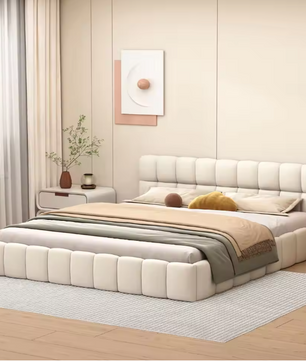 Gestoffeerd Tweepersoonsbed 140x190 cm – Linnen Bedframe met Lattenbodem en Zachte Rugleuning