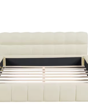 Gestoffeerd Tweepersoonsbed 140x190 cm – Linnen Bedframe met Lattenbodem en Zachte Rugleuning