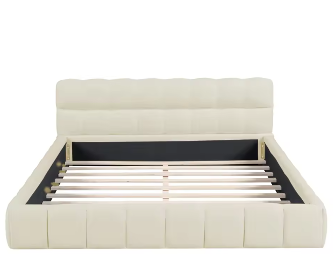 Gestoffeerd Tweepersoonsbed 140x190 cm – Linnen Bedframe met Lattenbodem en Zachte Rugleuning