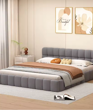 Gestoffeerd Tweepersoonsbed 140x190 cm – Linnen Bedframe met Lattenbodem en Zachte Rugleuning