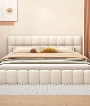 Gestoffeerd Tweepersoonsbed 140x190 cm – Linnen Bedframe met Lattenbodem en Zachte Rugleuning