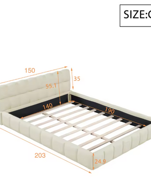 Gestoffeerd Tweepersoonsbed 140x190 cm – Linnen Bedframe met Lattenbodem en Zachte Rugleuning