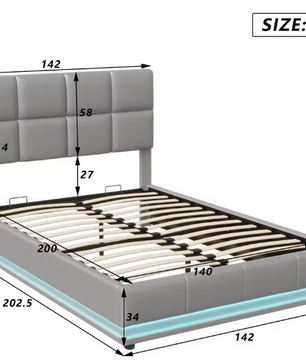Hydraulisch tweepersoons opbergbed van kunstleer met hoofdeinde