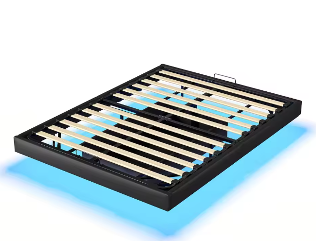 Tweepersoonsbed 160x200cm Gestoffeerd Bed met LED en Opbergruimte – Zwart Beige PU