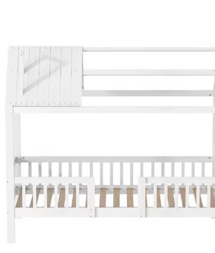 Kinderbed 90x200 cm – Houten Cottage Bed met Lattenbodem en Barrière