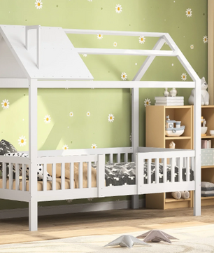 Kinderbed 90x200 cm – Houten Cottage Bed met Lattenbodem en Barrière