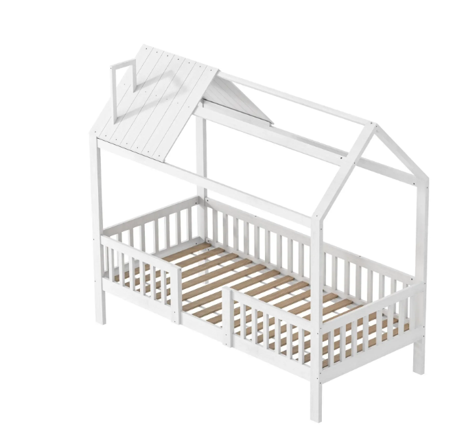 Kinderbed 90x200 cm – Houten Cottage Bed met Lattenbodem en Barrière