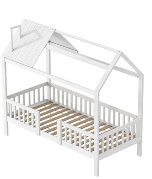 Kinderbed 90x200 cm – Houten Cottage Bed met Lattenbodem en Barrière