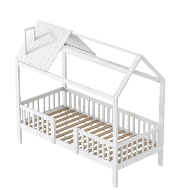 Kinderbed 90x200 cm – Houten Cottage Bed met Lattenbodem en Barrière