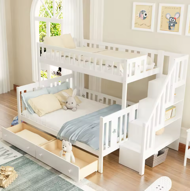 90x Kinderstapelbed met Lattenbodem en Opbergruimte – Wit