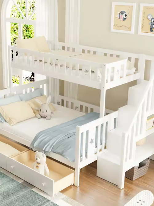 90x Kinderstapelbed met Lattenbodem en Opbergruimte – Wit