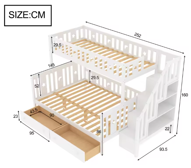 90x Kinderstapelbed met Lattenbodem en Opbergruimte – Wit