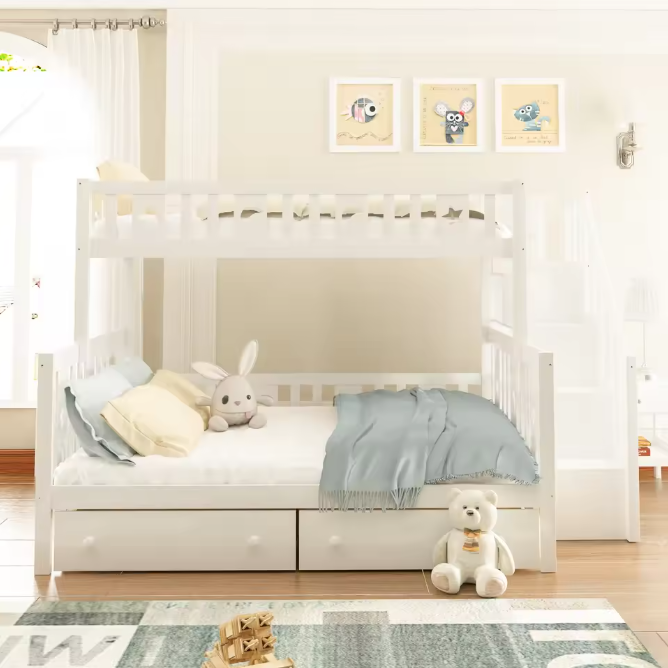 90x Kinderstapelbed met Lattenbodem en Opbergruimte – Wit