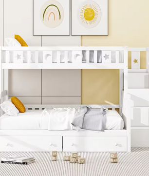 90x Kinderstapelbed met Lattenbodem en Opbergruimte – Wit