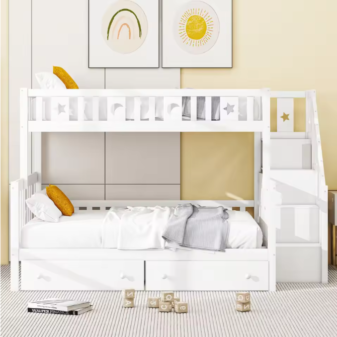 90x Kinderstapelbed met Lattenbodem en Opbergruimte – Wit