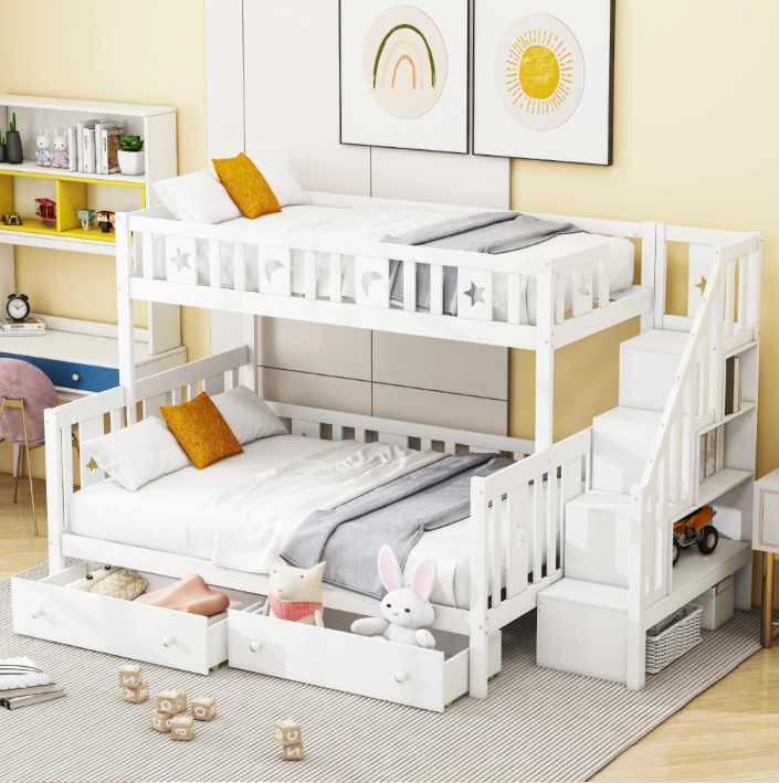 90x Kinderstapelbed met Lattenbodem en Opbergruimte – Wit