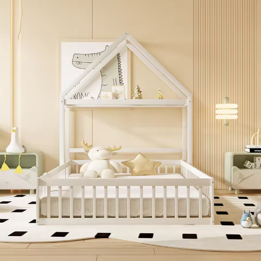 Kinderbed 140x200 cm – Massief Houten Bedframe met Opbergruimte en Beschermingsrooster