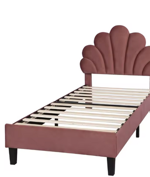 Kinderbed 90x200 cm – Gestoffeerd Eenpersoonsbed met Bloemenhoofdeinde en Lattenbodem