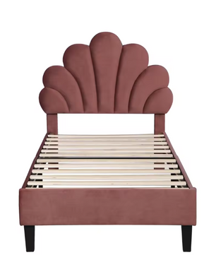 Kinderbed 90x200 cm – Gestoffeerd Eenpersoonsbed met Bloemenhoofdeinde en Lattenbodem