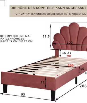 Kinderbed 90x200 cm – Gestoffeerd Eenpersoonsbed met Bloemenhoofdeinde en Lattenbodem