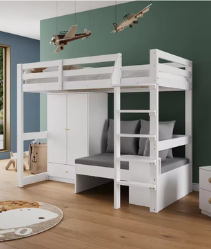 Hoogslaper 90x200 cm – Multifunctioneel Kinderbed met Bank en Kledingkast