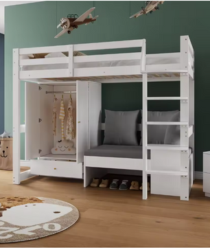 Hoogslaper 90x200 cm – Multifunctioneel Kinderbed met Bank en Kledingkast