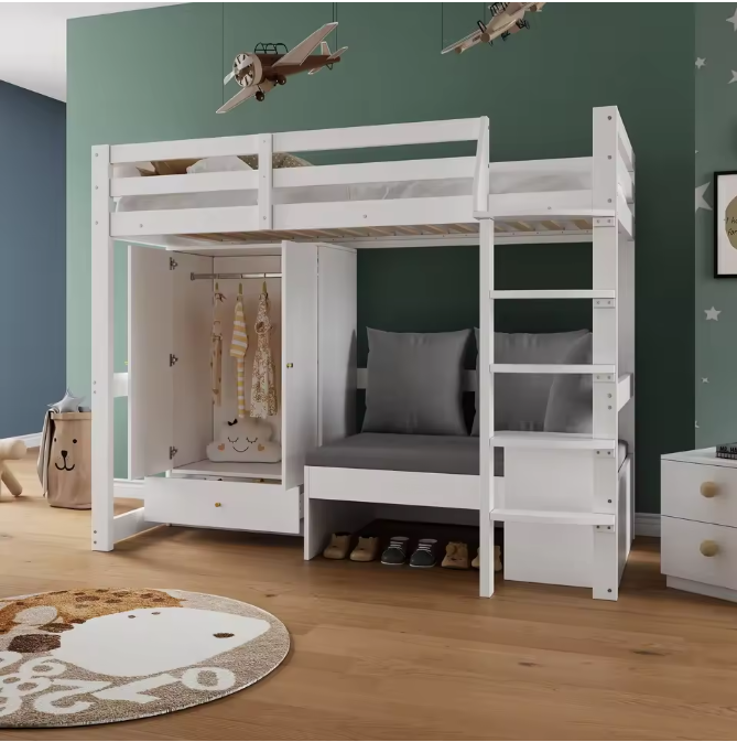 Hoogslaper 90x200 cm – Multifunctioneel Kinderbed met Bank en Kledingkast