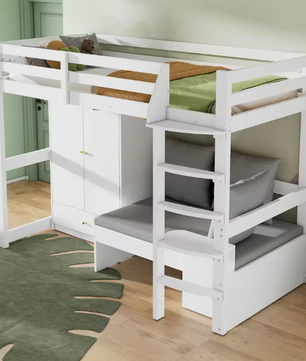 Hoogslaper 90x200 cm – Multifunctioneel Kinderbed met Bank en Kledingkast