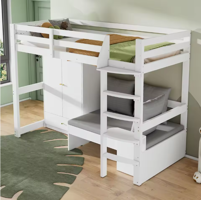 Hoogslaper 90x200 cm – Multifunctioneel Kinderbed met Bank en Kledingkast